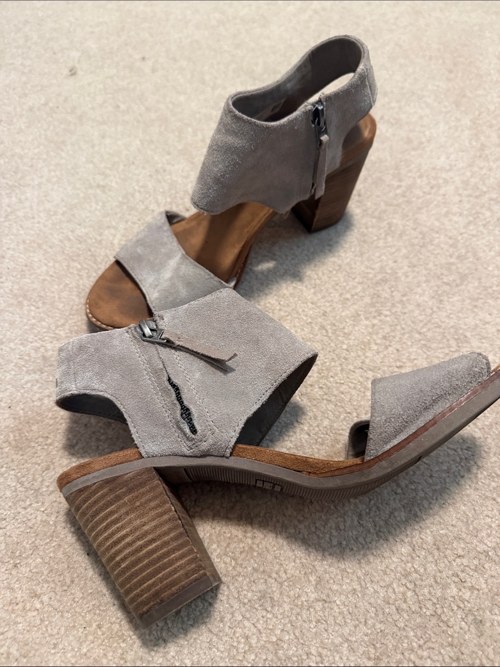 Toms Gray Suede Block Heel Sandals